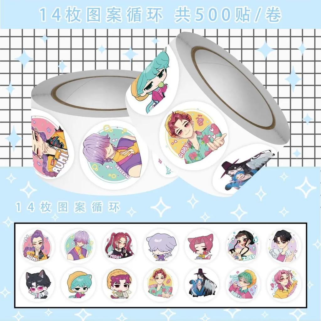 500 sztuk na rolce naklejek KPop anime Łowca Demonów na rolce DIY naklejka uszczelniająca do scrapbooku dekoracja wodoodporna telefon komórkowy