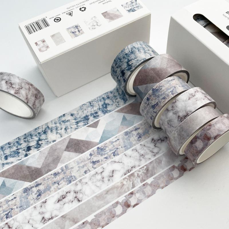 6 Rollen/Box Kawaii Handbuch DIY Karomuster Washi Tape Masking Tape Papier Geschenk Dekorationsmaterial 6 Farben in einer Box 5 Meter pro Rolle