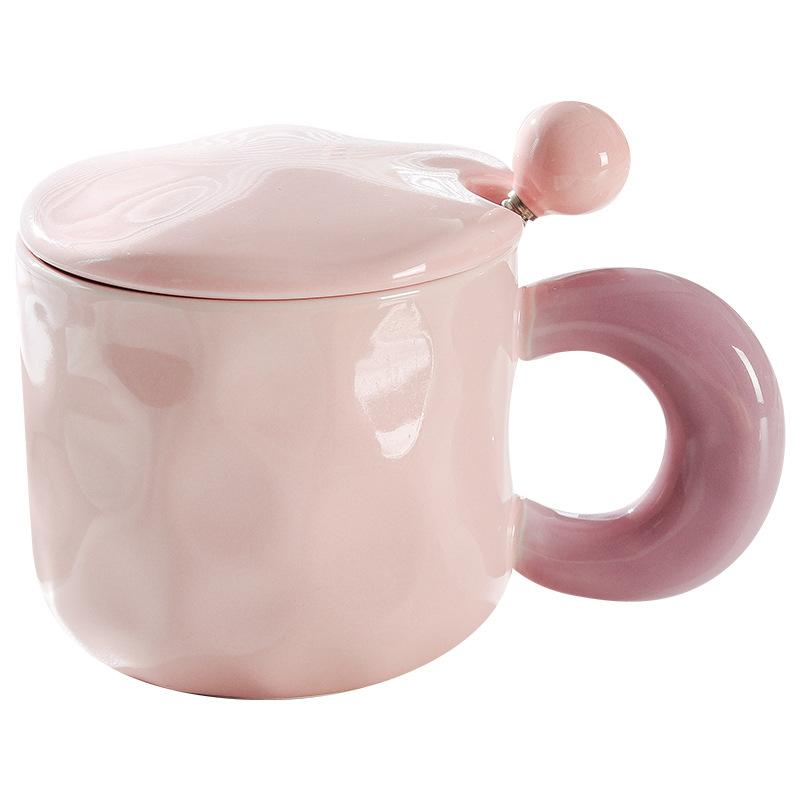 Hrnek Milk Fufu s víčkem a lžičkou, roztomilý dívčí, keramický hrnek na kávu s vysokým uchem, pro páry, do kanceláře, ke snídani