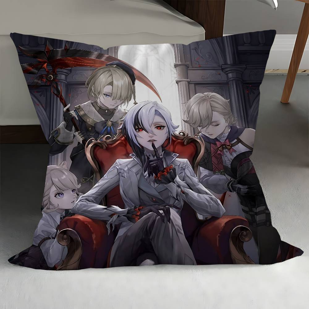GenshinS Impact Arlecchino Pillow Covers Cartoon Sofa Decorative Home Double-sided Printing Short Plush Cute Cushion Cover