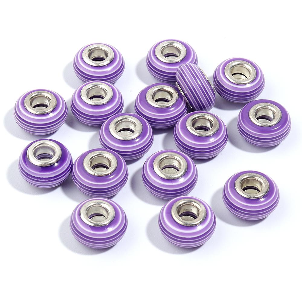 20pcs 14x8.5mm Resin Beads Rainbow Stripe Flat Round Big Hole Loose Beads For Jewelry Making DIY Bracelets Necklace Accessories
