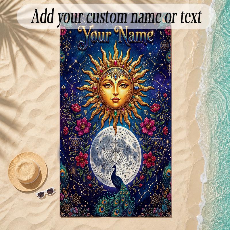 Cosmic Theme Soft Beach Towel Personalized Custom Name Text Towel Portable for Beach Pool Travel