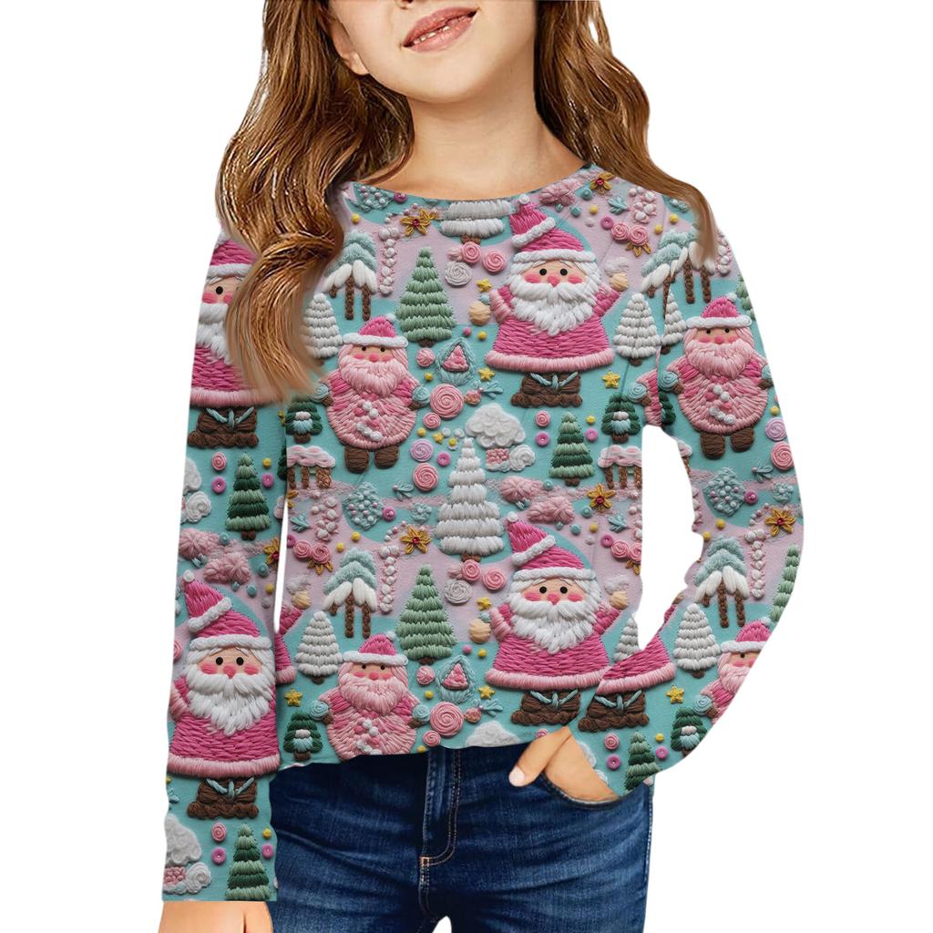 Girls' Long Sleeve Tee - Pleated Round Neck Casual Top