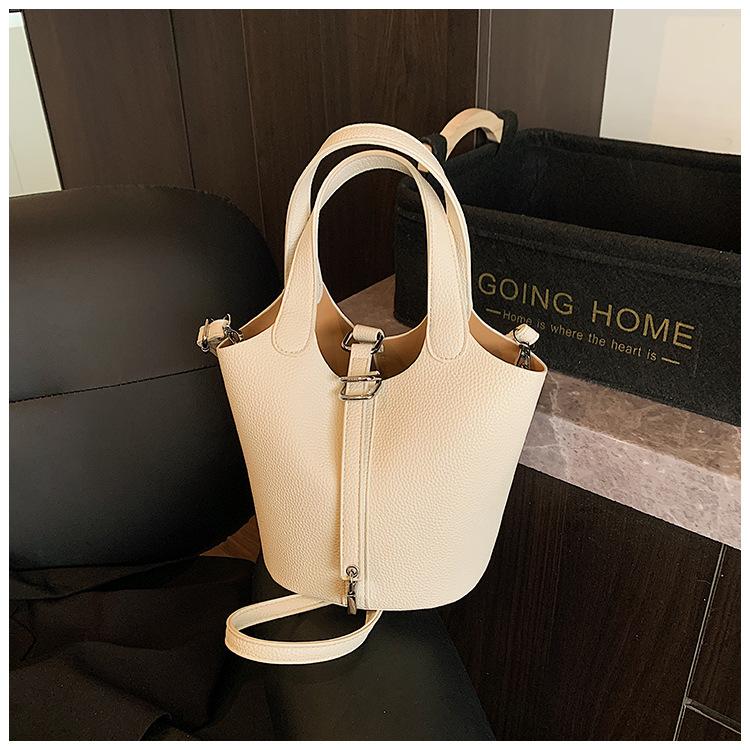 Retro zámek taška na zeleninu nový temperament měkká kůže kbelíková taška jednobarevná výklenková kabelka