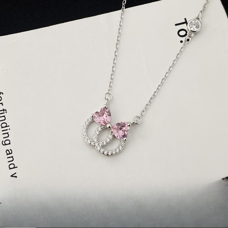Ring Diamond-inlaid Love Pink Bow Necklace Temperament Sweet Girlish Collarbone Chain