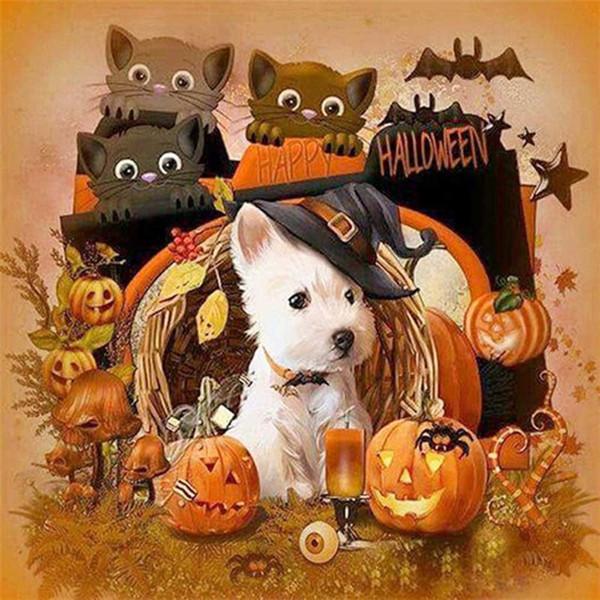 5D Diamond Painting Dog Full Drill Round New Arrival Diamond Embroidery Animal Cat Mosaic Rhinestone Kit Halloween Gift