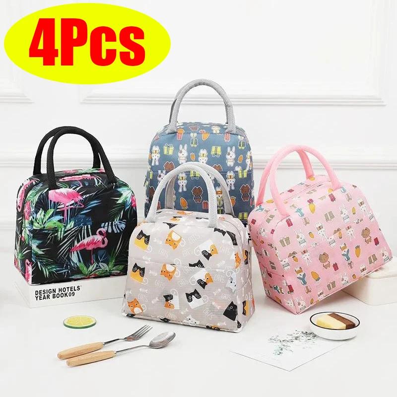 Lunch Bags Portable Thermal Insulation Cute Cartoon Print Storage Bag Children's School Lunch Box Bag Large Capacity Picnic Tote