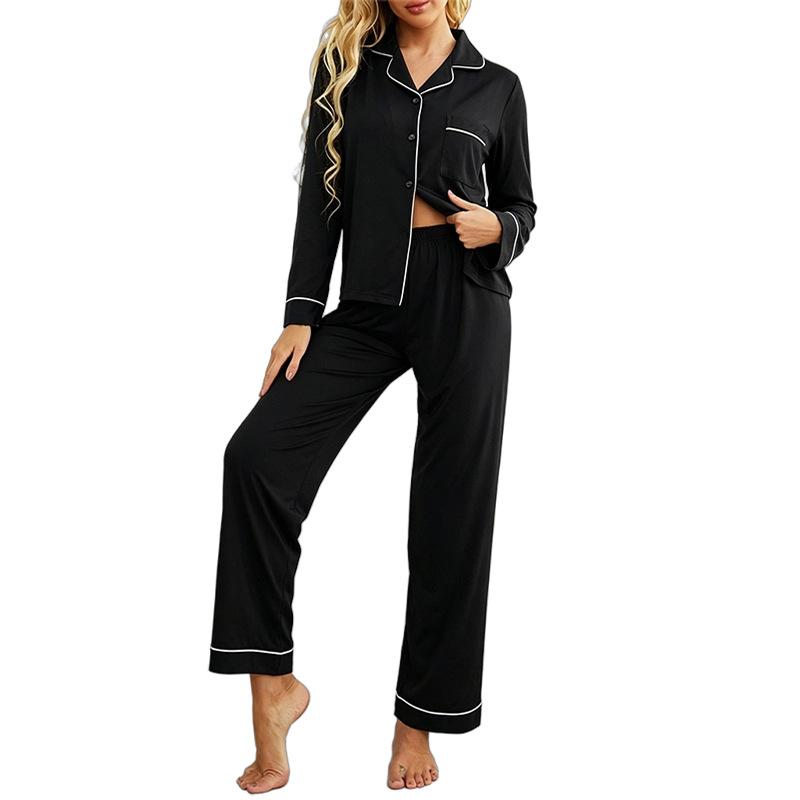 Pajamas women's autumn and winter comfortable casual lapel long-sleeved trousers two-piece set women's loungewear pyjamas