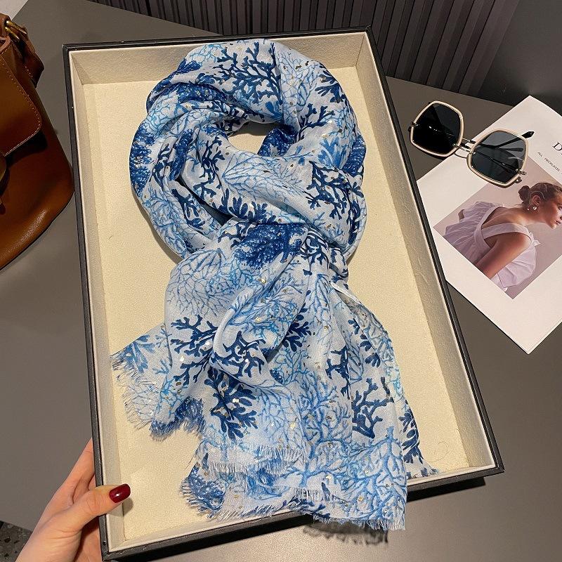 New Fashion Lurex Snow Floral Viscose Soft Scarf Boho Chic Thin Fringe Shawl Women Perfect For Travel & Casual Muslim Hijab