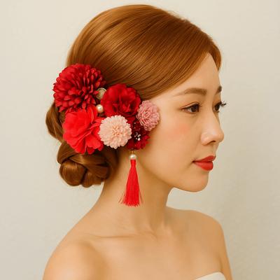 Headpiece Japanese Style Flower Hair Forks Flower Handmade Japanese Kimono Hair Clips Vintage Cloth Tassels Hair Stick Girls
