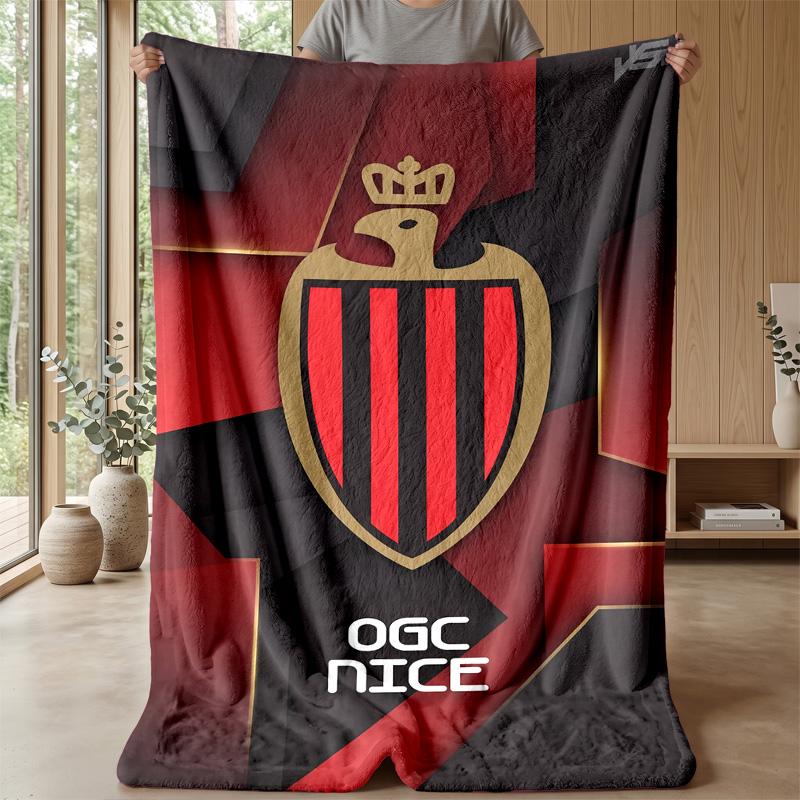 OGC Nice FC Weiche Flanell-Fleece-Decke Leichte Gemütliche Warme Überwurfdecke für Sofa Bett Heimdekoration