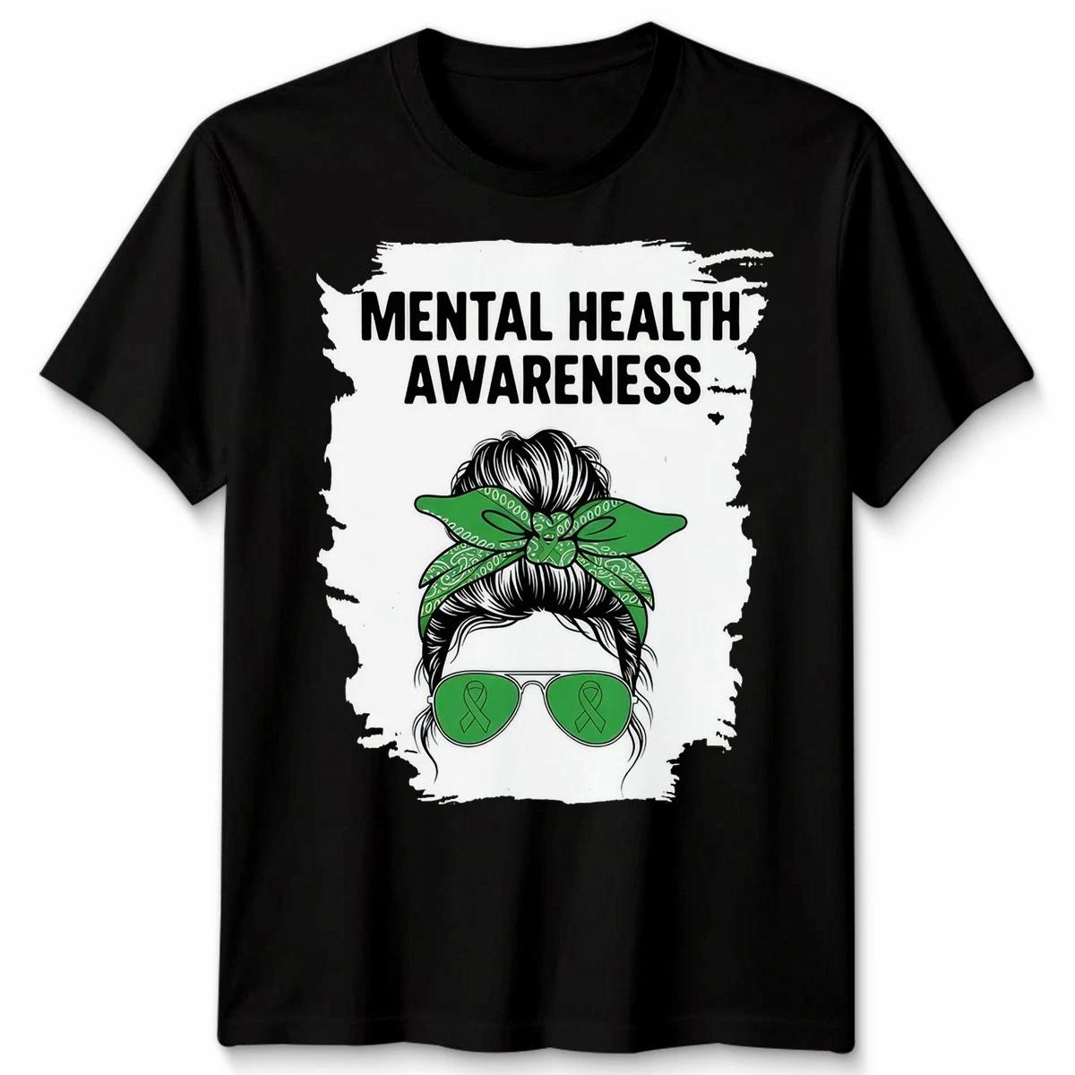Unisex Messy Bun Mental Health Matters Awareness Green Ribbon TShirt S