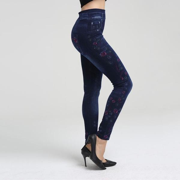 Women Printed Tight-fitting Super Stretch Leggings High Waist Outer Wear Sexy Close-fitting Imitated Denim Jean Leggings(Suitable for Weight 40-85kg)
