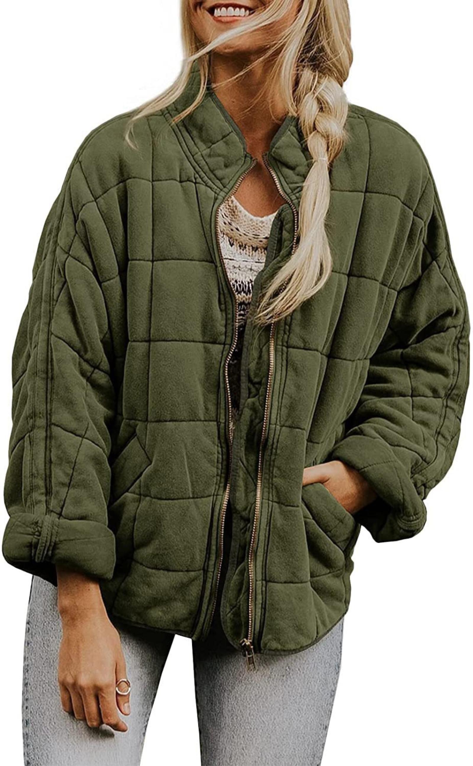Women s Long-Sleeve Fleece-Lined Warm Coat With Lapel Collar S армия зеленый