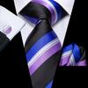 Tie Hankerchief Cufflinks Blue Black Lilac Striped Wedding Party