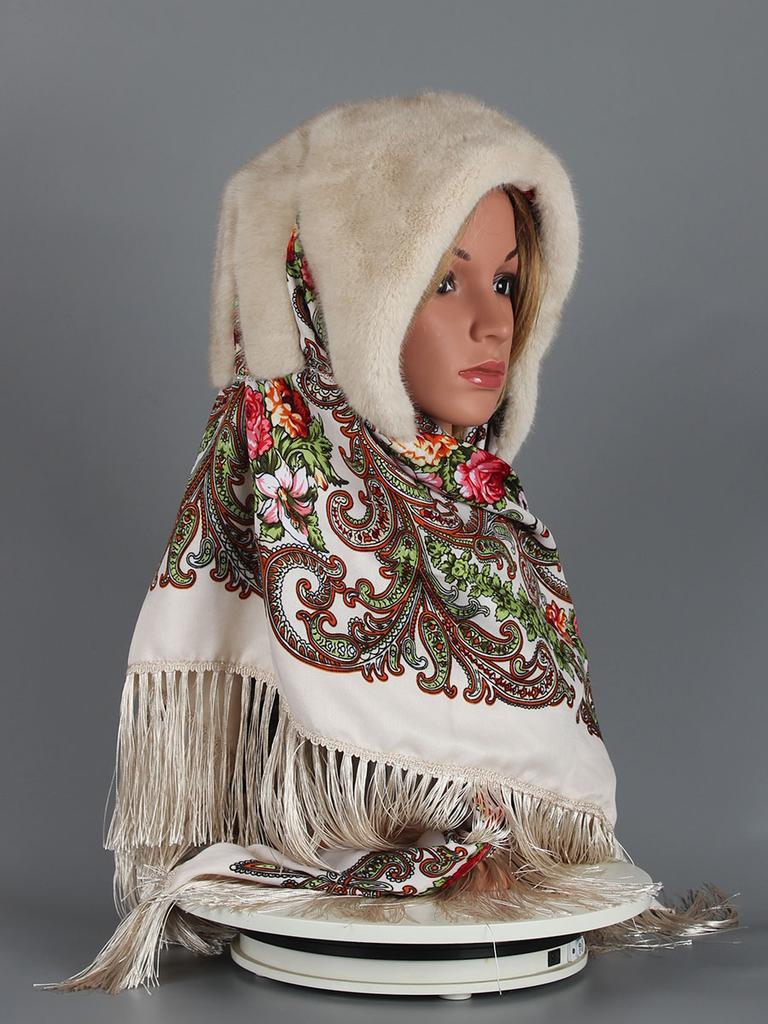 Faux Mink Fur Hood Hat Women Winter Warm Luxury Full Pelt Faux Mink Fur Scarf Hat Stylish Fashionable Female Outdoor Headscarf