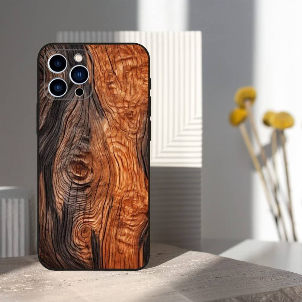 

Natural Wood Pattern Case For iPhone 11,12,15,14,13,16,17,Plus,Pro Max,XS,X,XR,SE,Mini,8,7,Soft Silicone Black iPhone11PRO