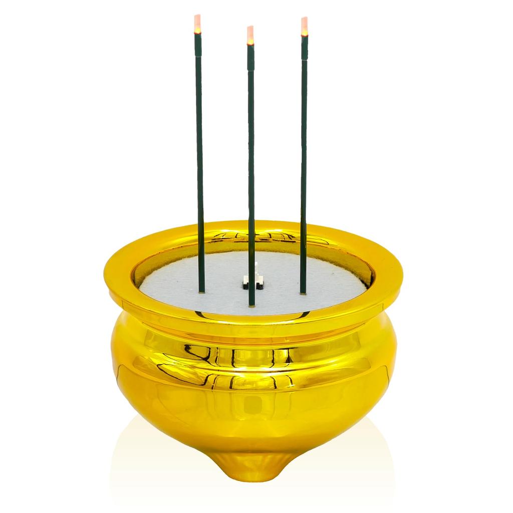 Daiichi Sogei LED Incense Burner (Tajimi Ceramic Incense Burner) - Mino Ware, Modern Buddhist Altar, Gold, Large