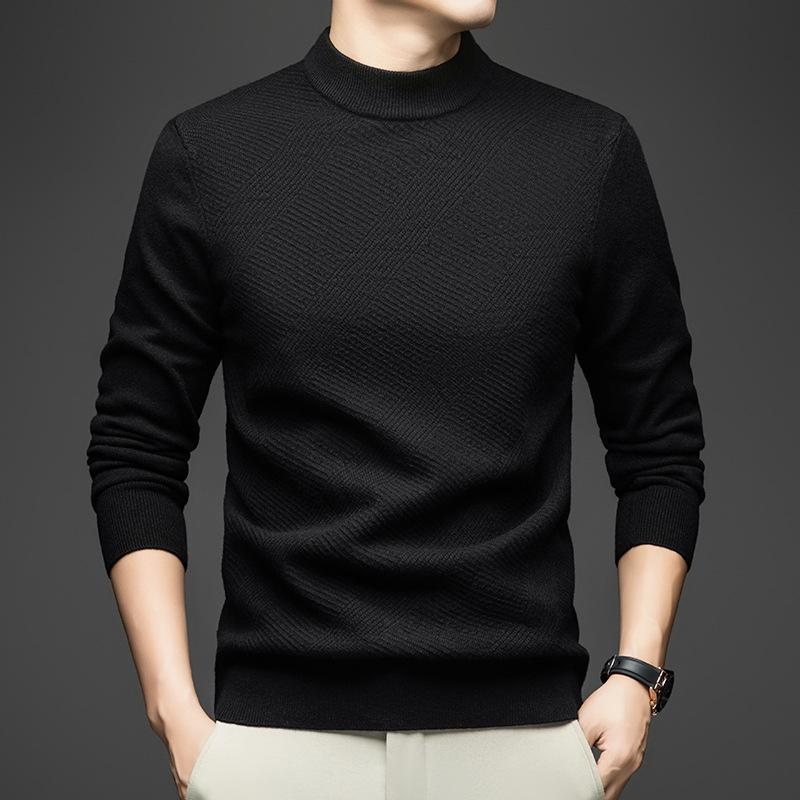 Men's High Collar Jacquard Knit Sweater - Autumn/Winter Business Casual