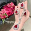 Gema Vermelha Sangue de Pombo de Mogok em Forma de Gota d'Água, Colar, Antigo, Banhado a Ouro 18K, Flor Magenta Zircônia para Senhora, Brincos
