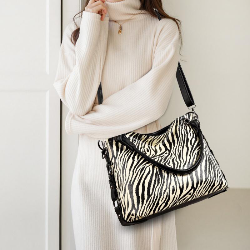 Women Vintage Leopard Print Handbags Punk Style Satchel Top-Handle Shoulder Bag Ladies Underarm Bags Multi-Pockets Dumpling Pack