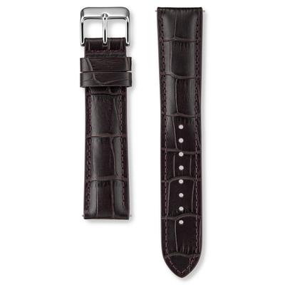 Replacement Watch Band, Genuine, Crocodile-Embossed Cowhide Leather, Thick, Lug 18mm / Buckle 16mm, Brown, RS06P18BN Men's