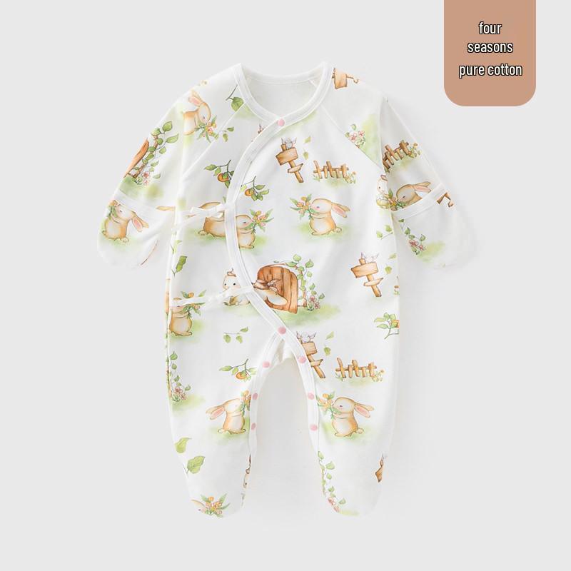 Pure Cotton Baby Bodysuit with Hand and Foot Covers, All-Season Newborn Romper, Baby Monk Outfit