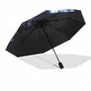 Blue Moon Wolf Floral Design Automatic Opening/Closing Umbrella with Foldable Design, Iron Frame, Outdoor Use, Festival Gift for Fans, Trave