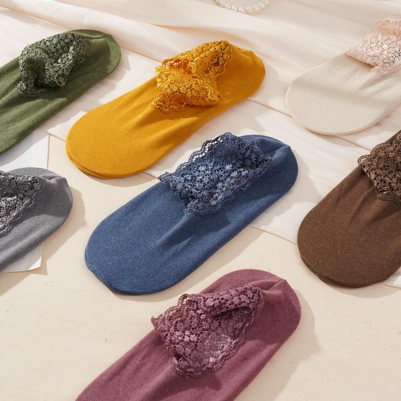 Podzimní a zimní Dámské Teplé zesílené podlahové ponožky Všestranné krajkové Krátké trubice Ponožky na spaní s volnými ústy