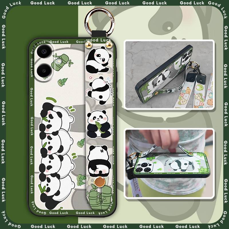 Silicone Back Cover Phone Case For Samsung Galaxy A07 Dirt-resistant Durable Fashion Design Shockproof Wristband Panda