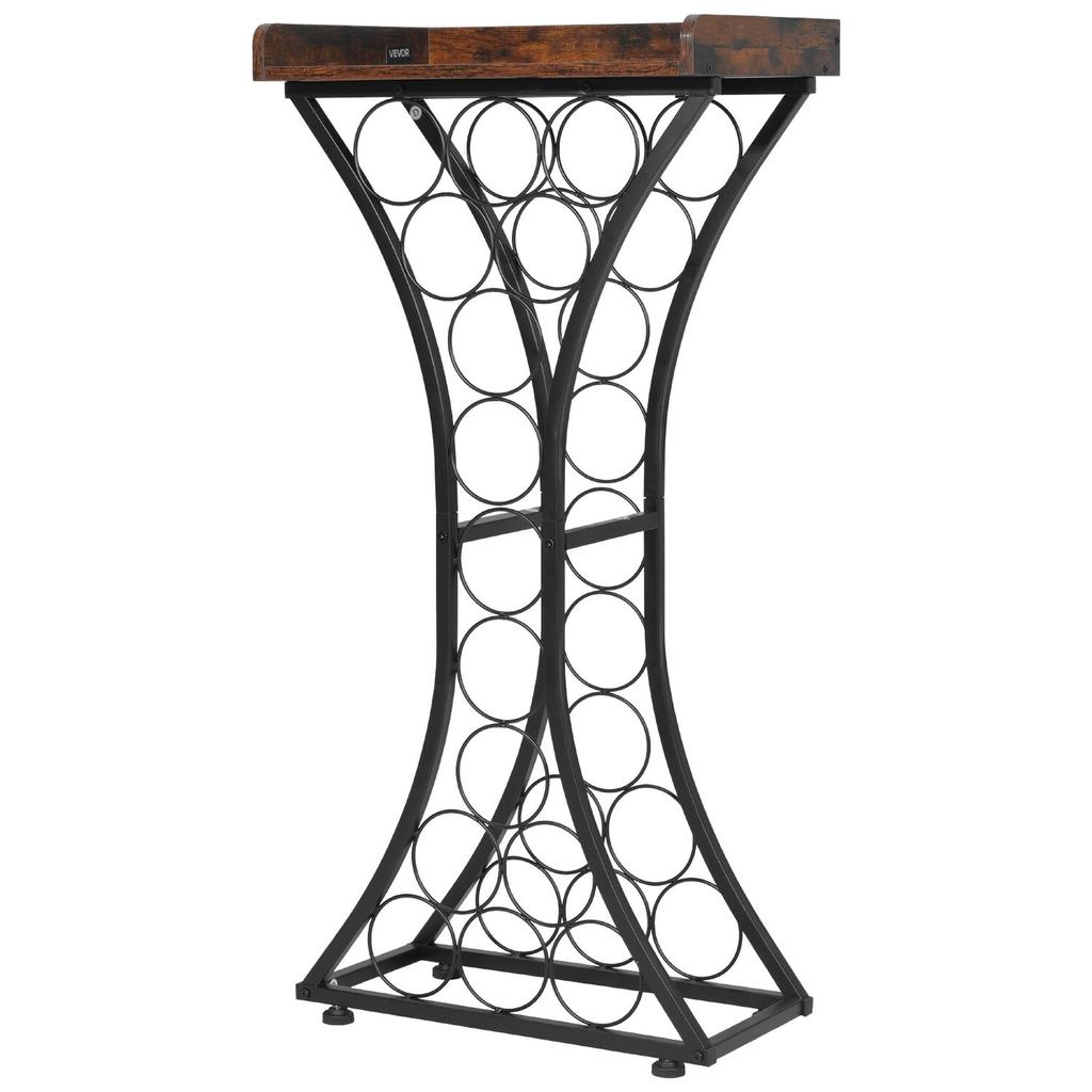 15 Bottle Wine Rack,Iron Freestanding Floor Wine Holder, Mini Bar Stand Liquor Cabinet with Wood Tabletop, For Home Bar,Kitchen,Living Room,Dining