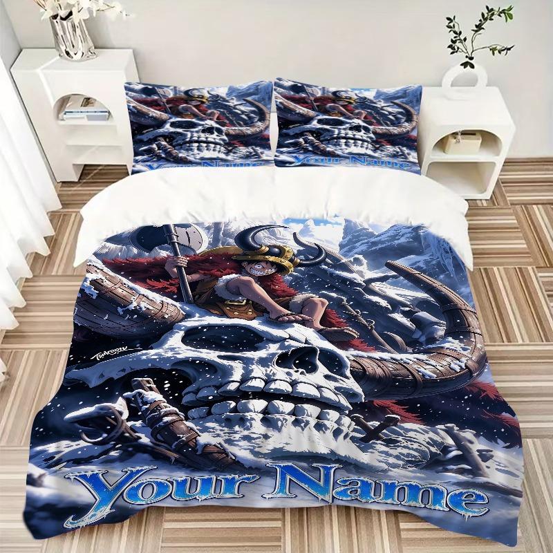 Anime Girl Giant Skull Bedding Set Personalized Washable Custom 3Pcs Duvet Cover Pillowcases Soft Microfiber Home Bedroom Gift
