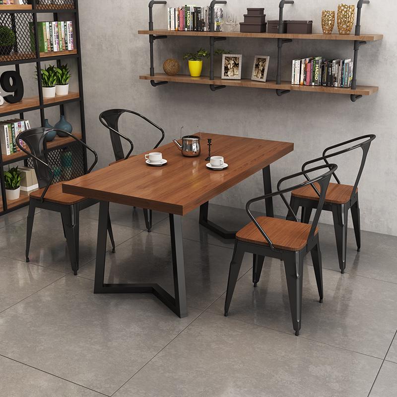 Retro Bistro Industrial Solid Wood Dining Table and Chair Set for Western Restaurants