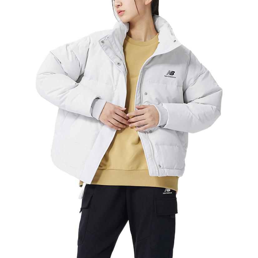 New Balance Down Jackets Women's White Stand Collar Moderate Parka Down Jacket AWJ23331-CIC
