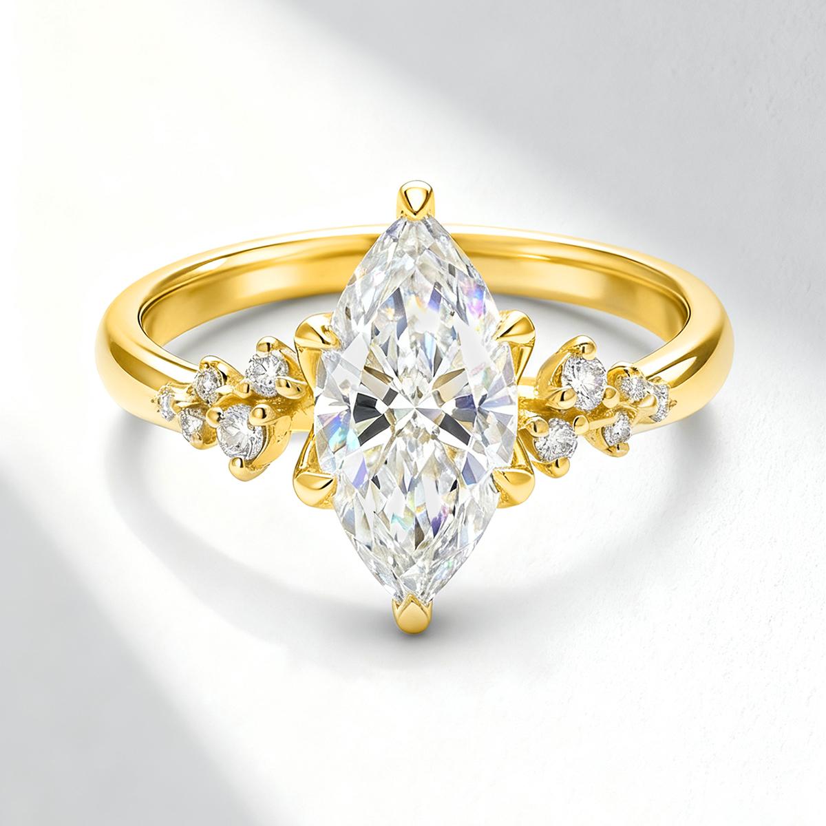 

925 Sterling Silver Luxury Classic Elegant Lace Marquise Zircon Ring for Women Engagement Wedding High Quality Fine Jewelry 6 золотистый