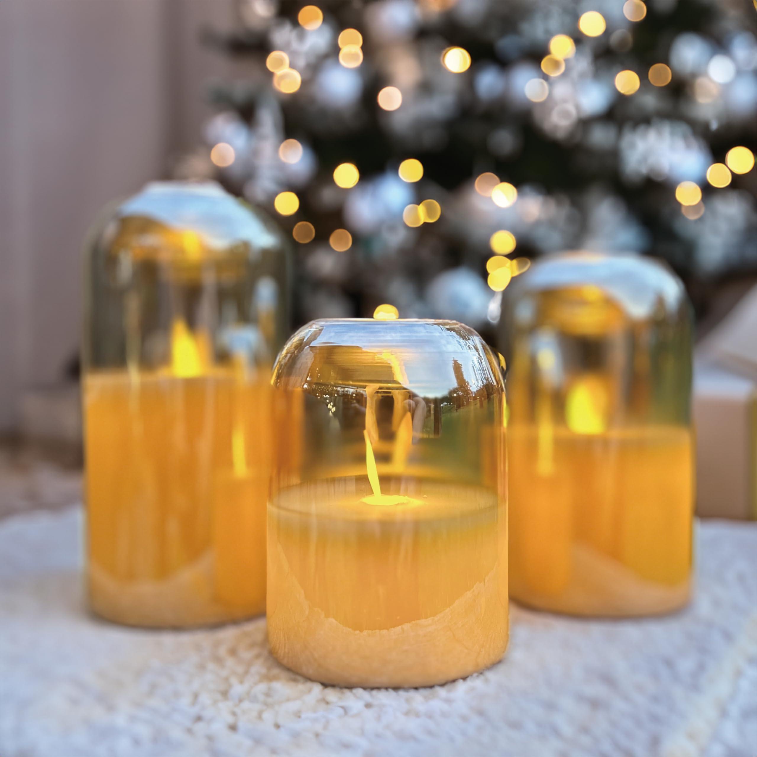 

nextlabel LED Candle Light, 3-Piece Set with Remote Control, Indirect Lighting, Glass Gold, Dancing Candle, Stylish Interior Light, Room Light,