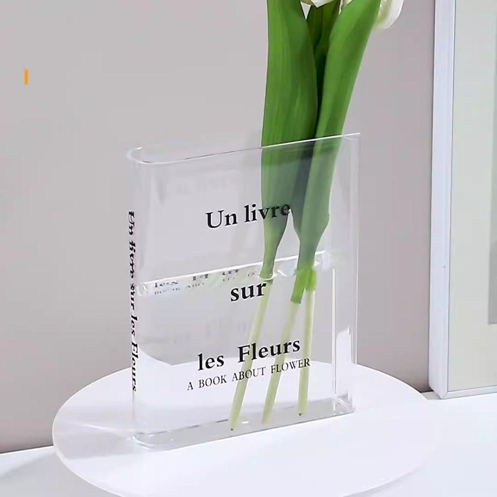 Unique Shape Book Letter Acrylic Vase Aesthetic Clear Book Vase Transparent Vase  Office