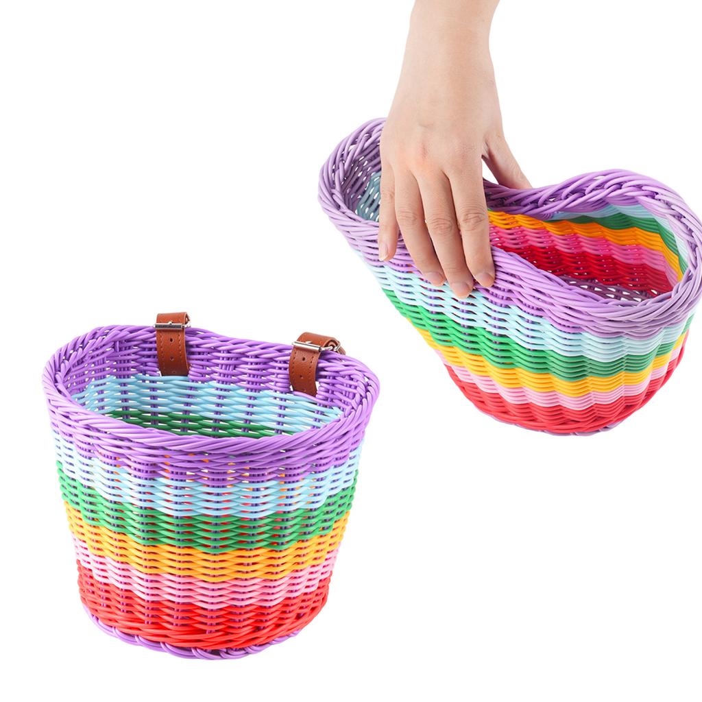 Kids Bikes Front Basket Waterproofs Plastic Wovens Bikes Basket Rainbow Color Childrens Bicycles Handlebars Basket