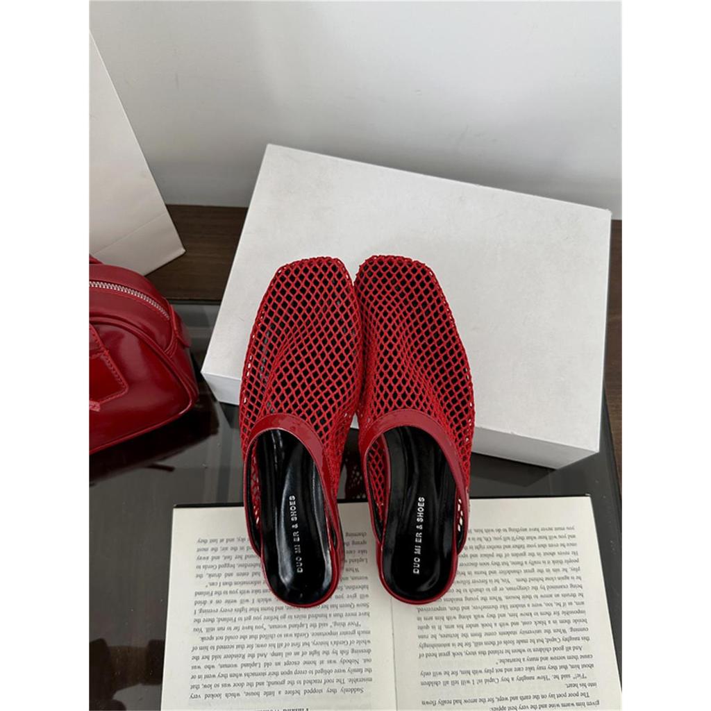 Fashion Shoes Fretwork Heels Ladies' Slippers Mules For Women 2025 Cover Toe Summer Flat Slides Scandals Fretwork Heels Slippers Women S