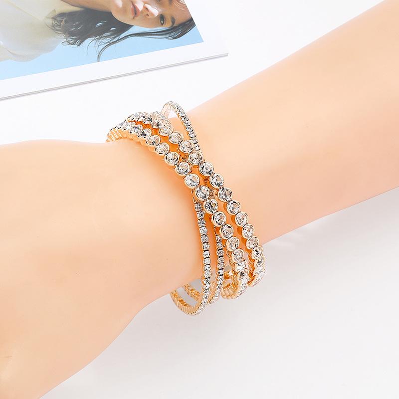 A Hair Generation Claw Chain Open Elastic Bracelet, Four Rows of Cross Full Diamond Steel Wire Bracelet