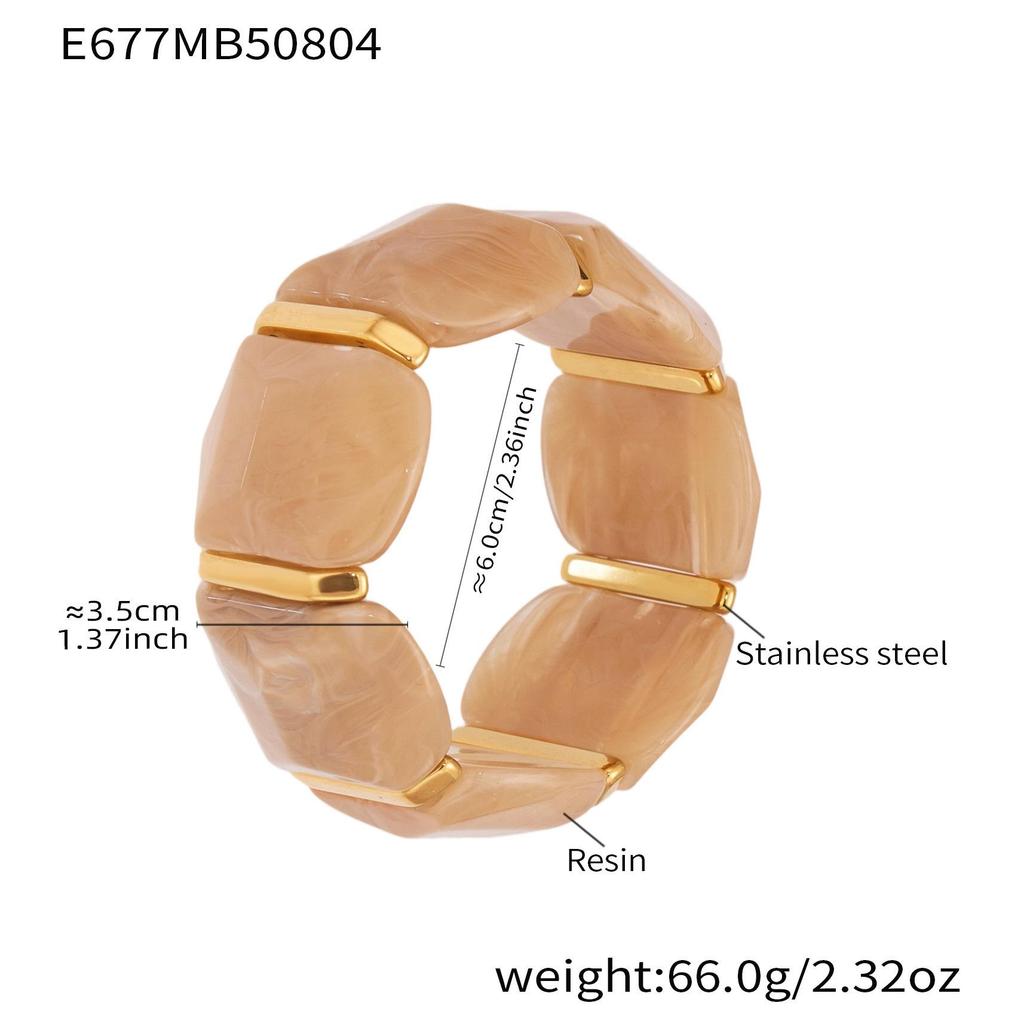 18K Gold-Plated Dopamine Resin Bracelet: European & American Light Luxury Fashion, Versatile Wide Band Elastic Design.