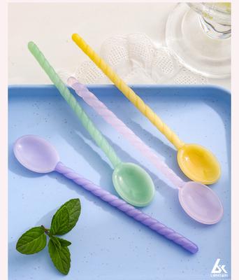 Colorful Glass Jade Spoon Set, 4-Piece Heat-Resistant Borosilicate Glass Spoons with Pink Flower Gift Box, Long Handle Round Sti