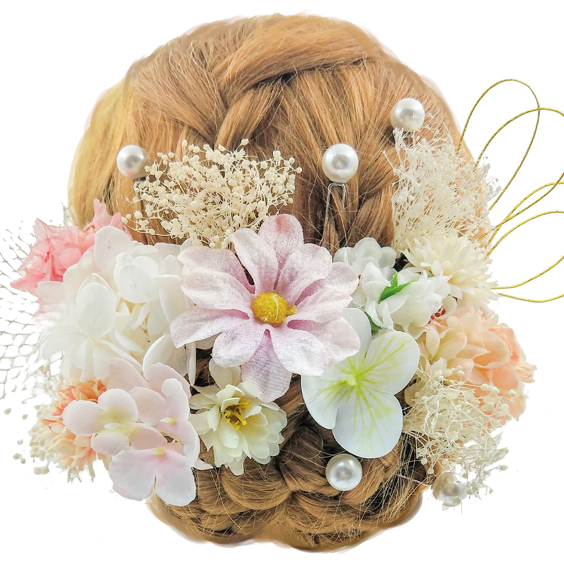 

[JZOON] Hair Ornament, Tsumami Zaiku (traditional Japanese fabric flower making), 7 Colors, Dried Flowers, Artificial Flowers, Mizuhiki (decorative