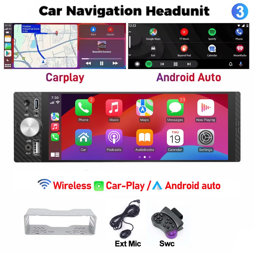 LEHX 6.36 Inch 1DIN Universal MP5 Car Radio Support Wireless Carplay Android AUTO AUX IPS Touch Screen Multimedia Video Player