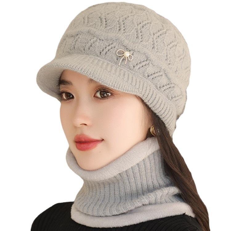 Fashionable and Versatile Wool Peaked Hat with Velvet Ear Protection  Mother's Hat  Cold Proof Knitted Hat