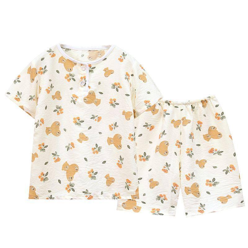 Children's Cloud Pattern Summer Pajama Set, Short Sleeve & Pants for Boys and Girls, Baby Loungewear, Air Conditioning Sleepwear
