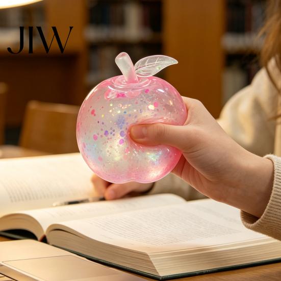 Hand Pressure Relief Tools Maltose Glitter Apple Squeeze Stress Ball, Soft TPR Slow Rising Fidget Rubber Toy for Anxiety Relief, Cute Fruit
