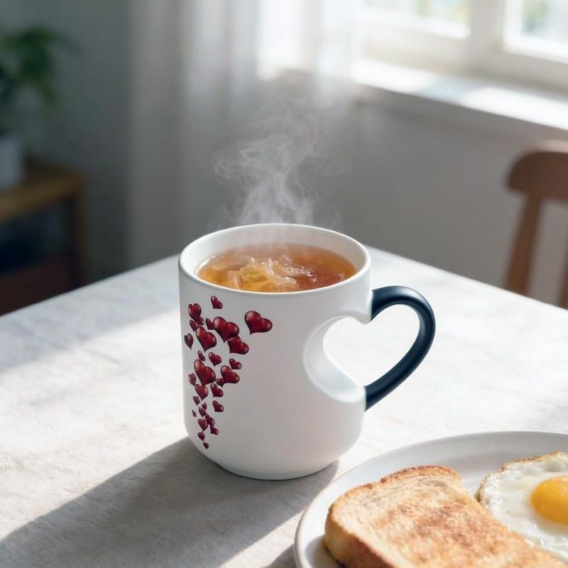 Tazza Magica in Ceramica a Forma di Cuore che Cambia Colore Tazza da Caffè Divertente che Cambia Colore con Manico che Rivela Design a Sorpresa