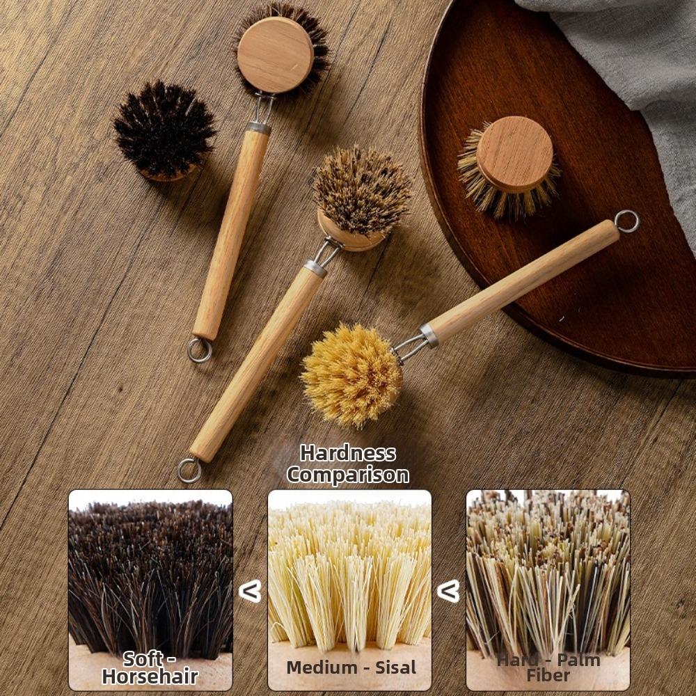 Solid Wood Dish Pot Brush Replaceable Frying Pan Brush Kitchen Cleaning Brush  Dishwashing