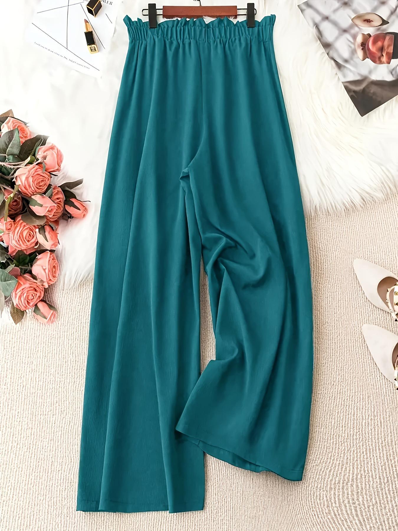 

European Summer Solid Color Wide Leg Pants - Plus Size, Slimming, Versatile, Casual Retro Design 5XL изумрудный